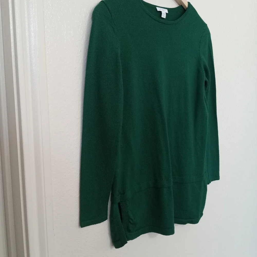 J.Jill Merino Wool Long Sleeve Green Tunic Sweater Top S Petite